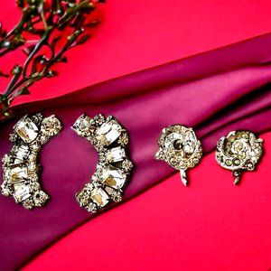 Vintage Weiss Crystal Rhinestone Clip On Earrings Signed + 1 unsigned pair FLAWS